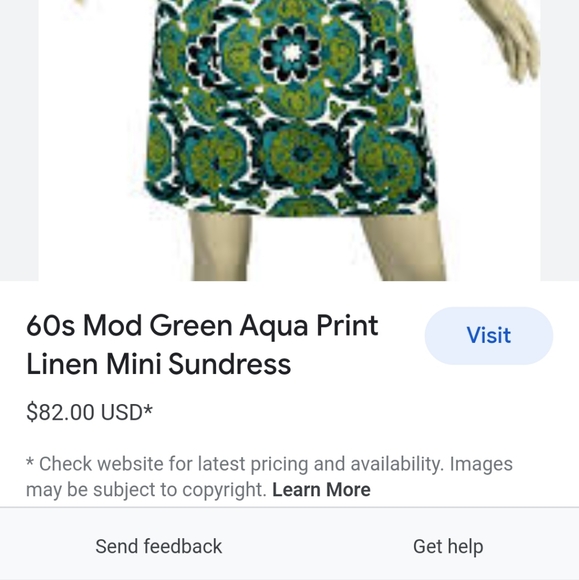 60s Mod Green Aqua Print Linen Mini Sundres - Picture 3 of 4
